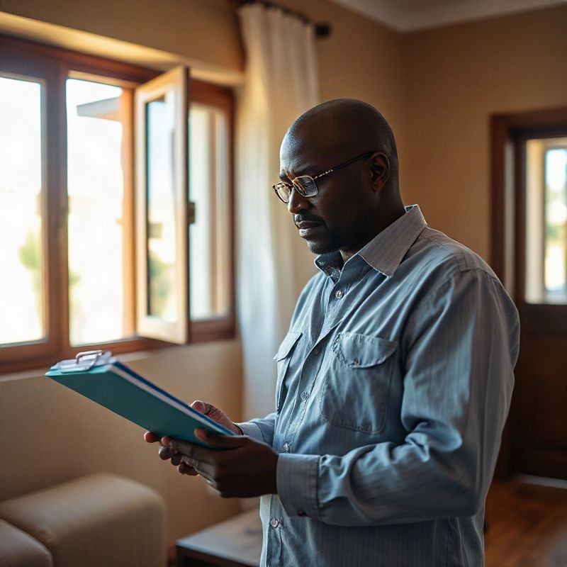 A Riverdcloud professional conducting a property assessment in a Kakamega residential building