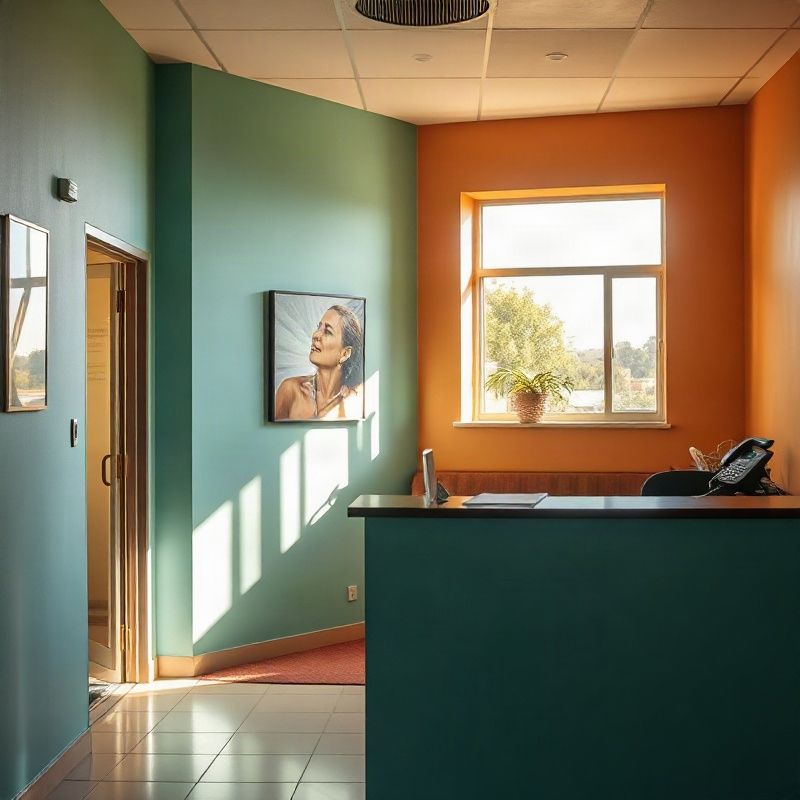 A well-lit Riverdcloud office reception in Kakamega with a desk, neat papers, and a telephone